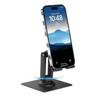 Ambrane 360° Rotation, Foldable Design Mobile Stand with Stable Metalic Round Base, Multiple Height & Angle adjustments Compatible with Smartphones, Tablets, Kindles & iPad (Twistand 360, Black)