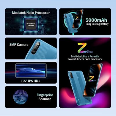 Lava Z3 Pro (3GB RAM, 32GB Storage)- Cyan | High Performance Octa core Processor| Big 5000 mAh Battery | 8MP AI Dual Rear Camera