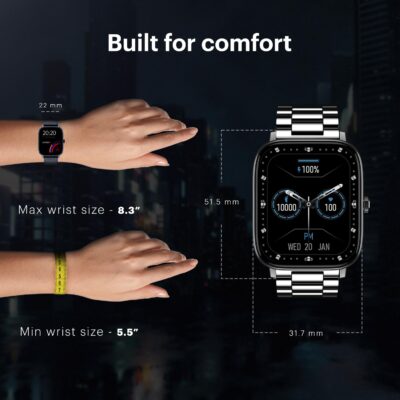 Noise Quad Call 1.81" Display, Bluetooth Calling Smart Watch, AI Voice Assistance, 160+Hrs Battery Life, Metallic Build, in-Built Games, 100 Sports Modes, 100+ Watch Faces (Elite Silver)