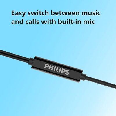 Philips Audio TAE1107BK Wired in-Ear Earphones with Built in Mic, Ergonomic Comfort-Fit | 10mm Drivers, 1.2m Durable Cable, Dynamic bass and Clear Sound (Black