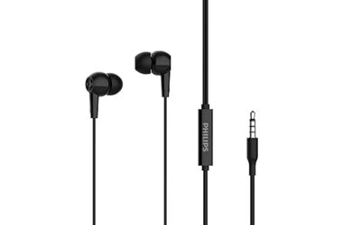 Philips Audio TAE1107BK Wired in-Ear Earphones with Built in Mic, Ergonomic Comfort-Fit | 10mm Drivers, 1.2m Durable Cable, Dynamic bass and Clear Sound (Black