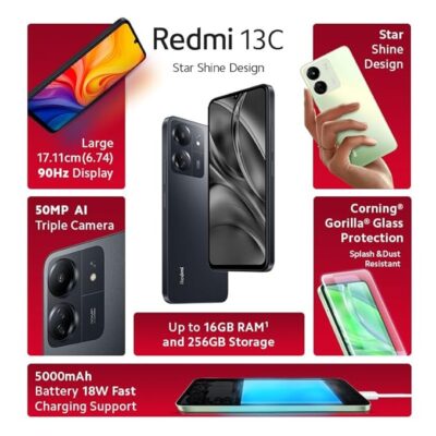 Redmi 13C (Stardust Black, 6GB RAM, 128GB Storage) | Powered by 4G MediaTek Helio G85 | 90Hz Display | 50MP AI Triple Camera