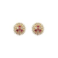 1 Gram Gold - Plated American Diamond (AD) Stones Floral Stud Earring for Women and Girls