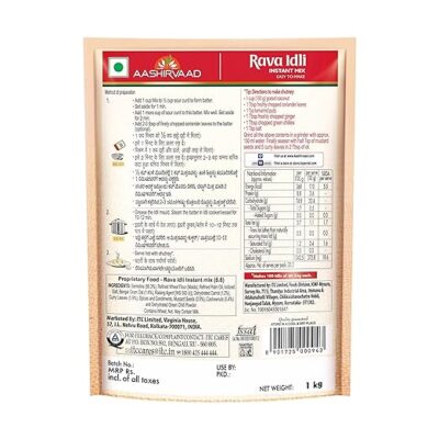 Aashirvaad Instant Mix - Rava Idli 1Kg, Easy to Make Snack Mix, Ready to Cook Indian Breakfast Mix