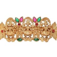 AccessHer Elegant Ethnic Indian Matte Gold Finish Temple Laxmi Bridal Antique Jewellery | Hair Clip with Ruby Green & Red Stones | French Barrette For Women and Girls (Pack Of 1)| Gifting for Karwachauth