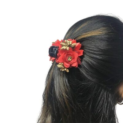 Accessher Acrylic Material Multicolour Handcrafted Studded Flowers Embedded Hair Clutchers/Hair Clips/Floral Hair Accessories Pack of 3 for Women and Girls