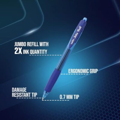 Cello Jetta Ball pens | 3 blue, 2 black pens|Jumbo refill ball pen| Retractable ball pen set for students | Ballpen pack