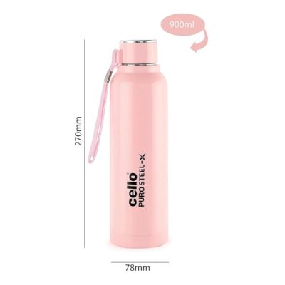 Cello Puro Steel-X Benz 900 | Leak Proof| Wide Mouth & Easy to Open | Insulated Inner Steel Outer Plastic Water Bottle | Perfect for Staying hydrated at The School,College, Work | 730ml | Pink