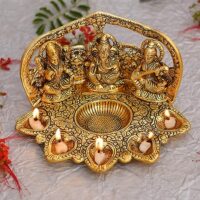 Collectible India Laxmi Ganesh Saraswati Idol Diya Oil Lamp Deepak - Metal Lakshmi Ganesha Showpiece Statue - Traditional Diya for Diwali Puja - Diwali Home Decoration Items Gifts (1) (1)