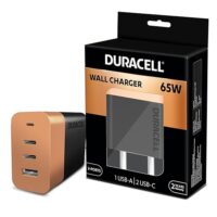 Duracell 65W GaN Fast Wall Charger/Adapter, Triple Port, USB A, 2 PD Port with USB-C, Ultrafast Mobile Charger Compatible with iPhone, Android, iPad, Samsung, Redmi, Mi, One Plus, Oppo, Pixel, Vivo