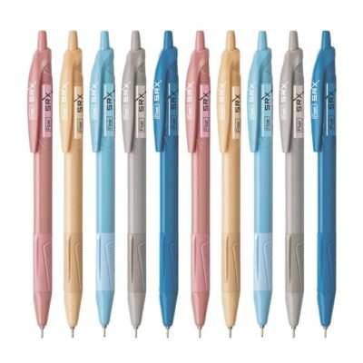 FLAIR Srx 0.7mm Retractable Ball Pen Box Pack | Triangular Body Design For Better Grip | Light Weight Refillable | Smooth Writing Experience | Vibrant Solid Body Colours | Blue Ink, Pack of 10 Pcs