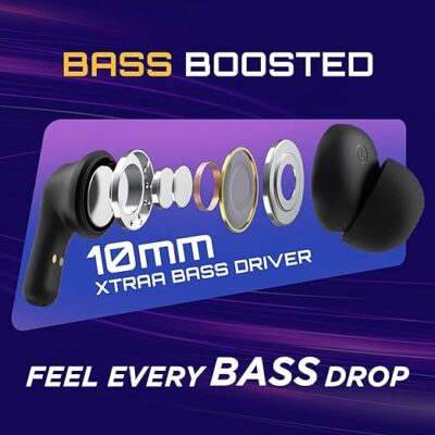 Fastrack Fpods(New Launch) FZ100 TWS in-Ear Earbuds with Mega 50 Hrs Playtime|Extra Deep Bass Driver|Quad Mic ENC for Clear Calls|Ultra Low 40ms Latency Gaming Mode|NitroFast Charge-200 Min in 10 Min