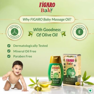 Figaro Baby Massage Oil With Goodness Of Natural Olive Oil Enriched With Vitamin E, Dermatologically Tested, 200 Ml