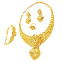 GEHNEY joy of jewels 18k Gold Jewellery Set Bridal Wedding Choker Jewelry Sets for Women & Girls (4Pcs Set: 1 Ring, 1 Earrings, 1 Necklace & 1 Bracelet)