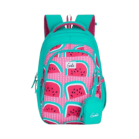 Genie Fruity Kids Backpacks, 15" Cute, Colourful Bags for Girls, Water Resistant and Lightweight, 3 Compartment with Happy Pouch, 20 Liters, Nylon Twill, Teal