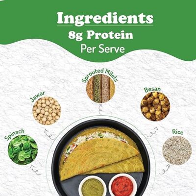 Gladful Sprouted Protein Spinach Instant Chilla Mix - No Maida, No Palm Oil, Gluten Free, High Protein & Fiber-Rich Food, 200 g (Pack of 1)