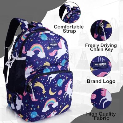 Half Moon Beach Pre Nursery to Class 1st School Bag for girls Kids Water Resistant 3 Zips Stylish and Trendy Backpacks for Girls