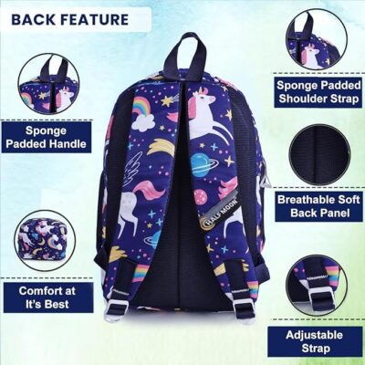 Half Moon Beach Pre Nursery to Class 1st School Bag for girls Kids Water Resistant 3 Zips Stylish and Trendy Backpacks for Girls
