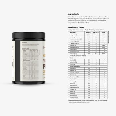 Healthifyme 100% Whey Protein Blend | Vanilla Flavour | 25.5gm protein, 5.6gm BCAA | With Digestive Enzymes | No added Sugar or Artificial Sweeteners | Zero Preservatives | Muscle Support & Recovery | Vegetarian | Isolate as Primary Source