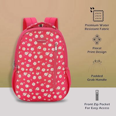 Lavie Sport 45cm Floral Printed 26 Litres School Backpack for Girls | Stylish and Trendy Casual Backpack