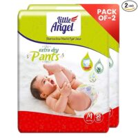 Little Angel Extra Dry Baby Pants Diaper, Medium (M) Size, 112 Count, Upto 5-11kg, Super Absorbent Core Up to 12 Hrs. Protection, Soft Elastic Waist Grip & Wetness Indicator, Pack of 2, 56 count/pack