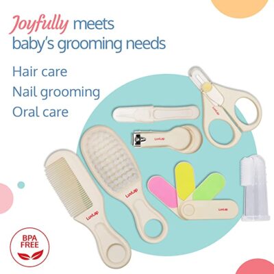 LuvLap 7In1 Baby Grooming Kit,Portable Baby Grooming Kit for New Born Baby,Finger Brush,Hair Brush,Comb,Baby Nail Scissor,Baby Nail Cutter,Tweezer,Nail Filer,Newborn,Infants,Toddlers (White), 1 Count