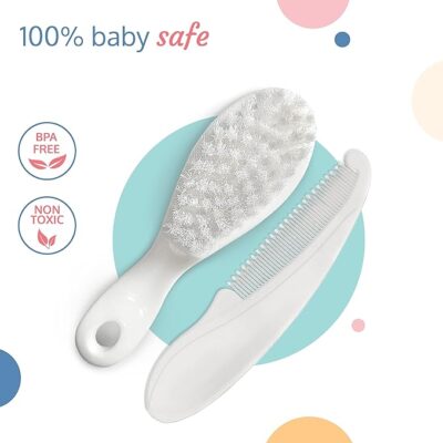 LuvLap Elegant Baby Comb & Brush Set, Soft Bristles for Gentle Hair Grooming, Complete Hair Grooming Kit for Infants, Newborns & Toddlers, Suitable from Birth (0M+), Perfect Baby Shower Gift