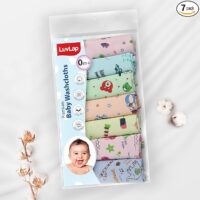 LuvLap Hosiery Cotton Cloth Premium Baby Washcloth for New Born, Washable, Reusable, Absorbent, Extra Soft Face Towels/Washcloth for Babies, Starfish Print, Pack of 7 Pcs, Multicolour