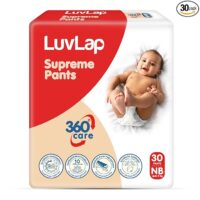 LuvLap Supreme Diaper Pants New Born (NB) 0 to 5kg, 30pcs, 360° skin care with 10 million breathable pores, Aloe Vera for superior Rash prevention, upto 12hr protection, 5 layer super light core