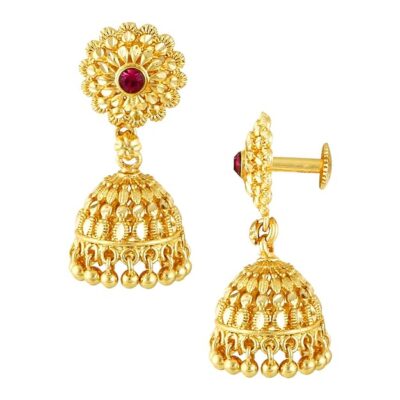 MEENAZ Traditional Temple Jewellery 18k One Gram Gold Ethnic Brass Stylish South Indian Screw Back Studs Round Ruby Jhumkas Set Jhumka Earrings For Women girls Ladies Latest -GOLD JHUMKI