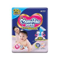 MamyPoko Pants Extra Absorb Baby Diapers, Medium (M), 12 Count, 7-12 kg