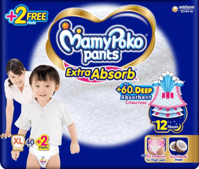MamyPoko Pants Extra Absorb Baby Diapers X-Large (XL), 40(+2) Free Diaper, 12-17 kg