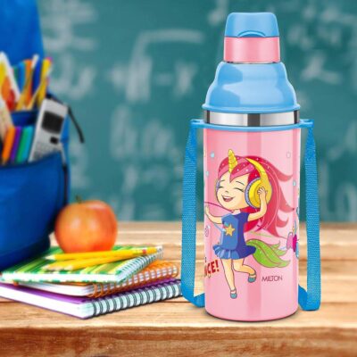 Milton Kool Stunner 400 Insulated School Kids Bottle with Inner Steel, 420 ml, Pink | Leak Proof | PU Insulated | Hot & Cold | Easy Grip