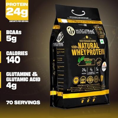 Muscle Trail Gold Standard Series |70 Pouches |Low Carb & Fat |Shaker Inside |24g Natural Whey Protein (2.17 kg) (Pineapple Mint)