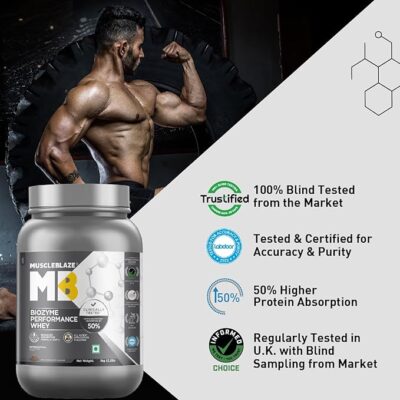 MuscleBlaze Biozyme Performance Whey Protein (Rich Chocolate, 1 kg / 2.2 lb) | Clinically Tested 50% Higher Protein Absorption | Informed Choice UK, Labdoor USA Certified & US Patent Filed EAF