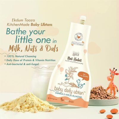 Nat Habit Baby Bath Ubtan - Daily Ubtan With Charoli Milk Almond For 1 Month to 6 Months Old Baby Cleansing & Nutrition, Chemical-Free & Soap Free Care of Babies (80gm, Pack of 1)
