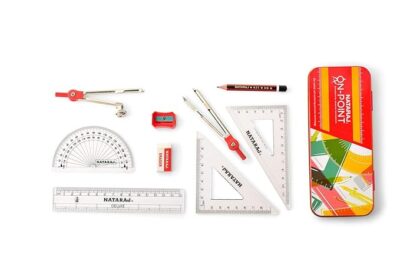 Nataraj On-point Geometry Box, Pencil, Sharpener, Erase, Swing Arm Protractor, Divider, Set Squares, Ruler, Compasses and Protractor, Smooth & Rounded Edge, Child-safe, Set of 9 Instruments