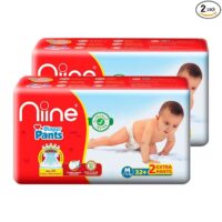 Niine Baby Diaper Pants Medium(M) Size (7-12 KG) (Pack of 2) 68 Pants for Overnight Protection with Rash Control