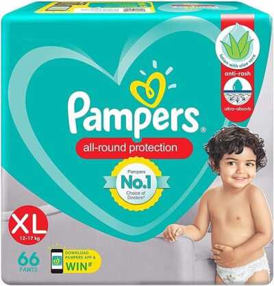 Pampers All Round Protection Anti Rash Diapers Pants for Babies, Lotion with Aloe Vera, 66 Count (X-Large)