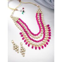 Peora Green Gold Plated Kundan Long Necklace Earring Indian Traditional Jewellery Set for Women