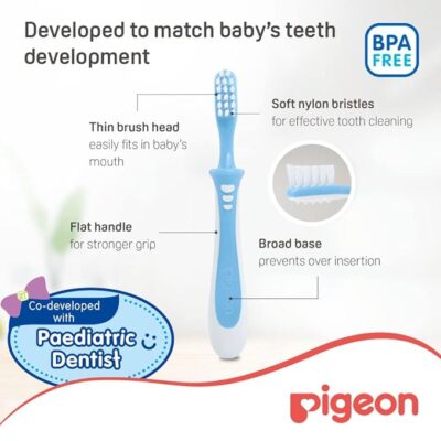 Pigeon Baby Training Toothbrush Lesson 3,For 12- 18 Month Babies,Green