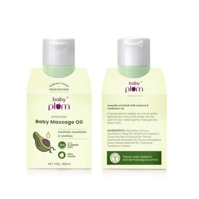 Plum Baby Plum Avocado Body Massage Oil | Clinically Tested by Pediatricians | Enriched with Sunflower & Coconut Oil | Deeply Moisturizing Formula | 100 ml | 0-4 years