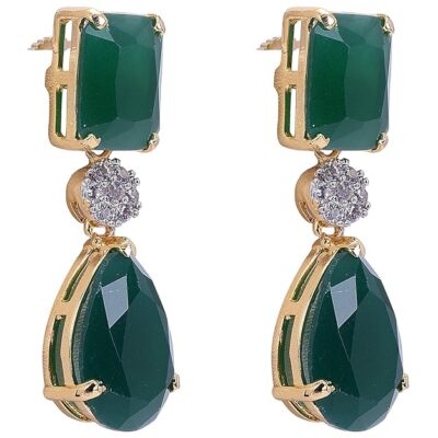 Ratnavali Jewels American Diamond Gold Plated Bold Stunning Green Red Blue White Earrings Dangle Drop For Women/Girls RV3205