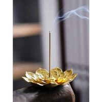 SATYAM KRAFT 1 Pcs Lotus Flower Design Agarbatti Stand Incense Holder Ash Catcher Metal Material for Pooja, Office, Mandir,Shree Holi Pooja and Many More Spiritual Events, Insence Burner (Gold)