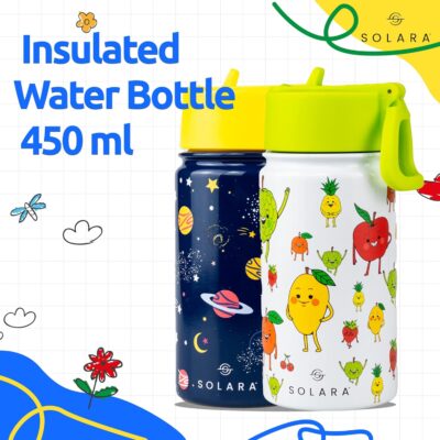 SOLARA Water Bottle for Kids 450ml, Kids Water Bottle, Sipper Bottle for Kids, Thermosteel Kids Bottle, Stainless Steel Water Bottle for Kids, Straw Bottle for Kids, Galaxy