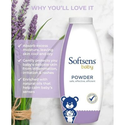 Softsens Baby Powder |Enriched with Patchouli, Clove leaf & Olive|Paraben free (200g X Pack of 2)