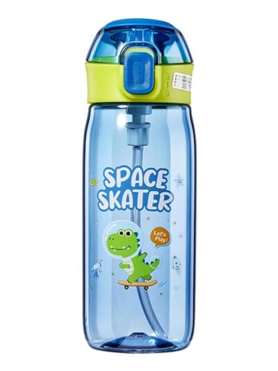 WISHKEY Cute Design Transparent Water Bottle With Straw,Portable Holder, Cartoon Printed One Touch Open Handy Sipper bottle For Kids Boys & Girls 630 ml (Pack of 1, Multicolor)
