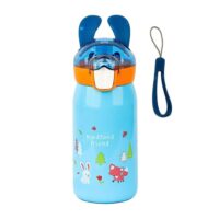 WiseTed Stainless Steel Water Bottle with Animal Prints, Leak-Proof Sipper Flask Bottle with Straw for School Boys & Girls, Retains Hot & Cold Temperatures 530 ml (Blue)