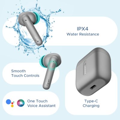 boAt Airdopes 141 Bluetooth Truly Wireless in Ear Earbuds with 42H Playtime,Low Latency Mode for Gaming, ENx Tech, IWP, IPX4 Water Resistance, Smooth Touch Controls(Cyan Cider)