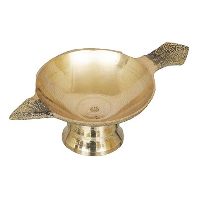 eCraftIndia Golden Decorative Brass Diya with Stand and Holder